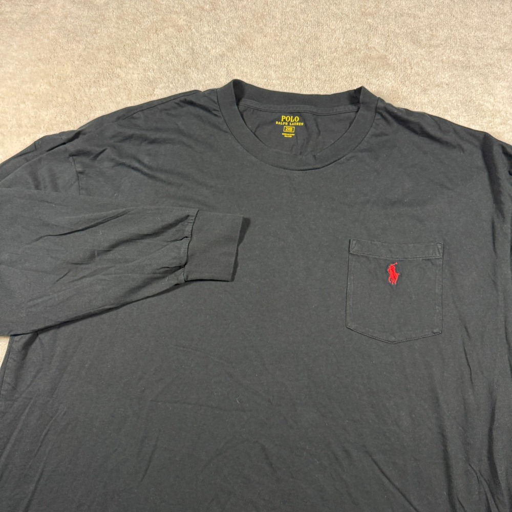 Polo Ralph Lauren Shirt Mens 2XB Black Long Sleeve Pocket Tee Red Pony Big Tall